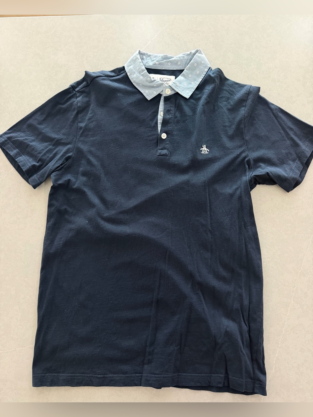 Original Penguin Navy Polo with Light Blue Contrast Collar